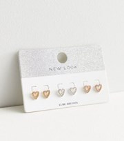 New Look 3 Pack Silver and Gold Cubic Zirconia Heart Stud Earrings